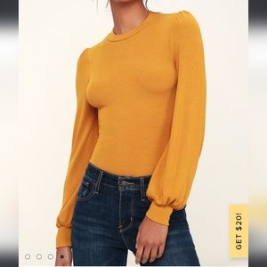 Like New Lulus Irene Mustard Yellow Long Sleeve Balloon Sleeve Top
